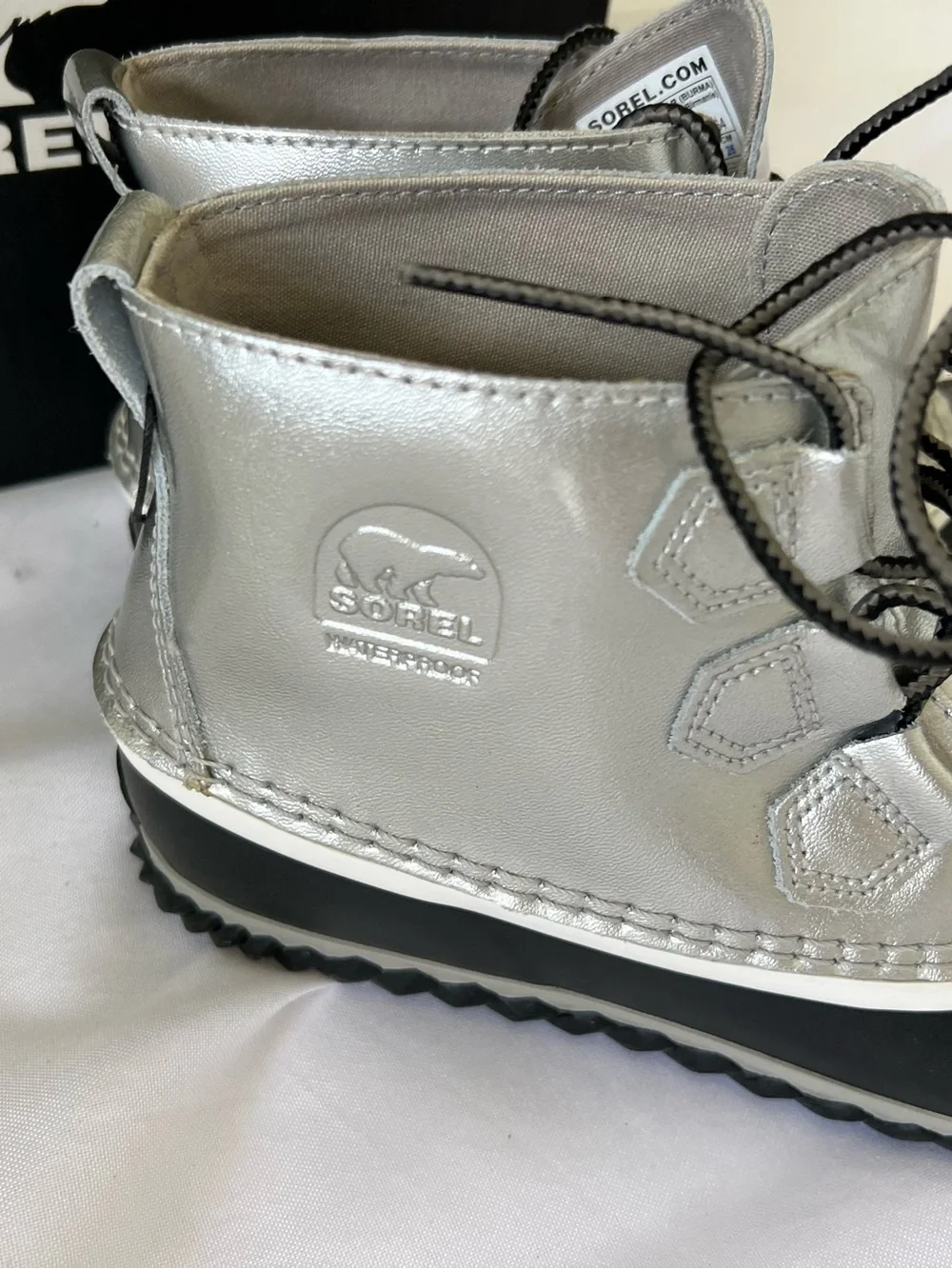 Sorel Out ‘N About Leather Metallic Lace-Up Waterproof Duck Boots
